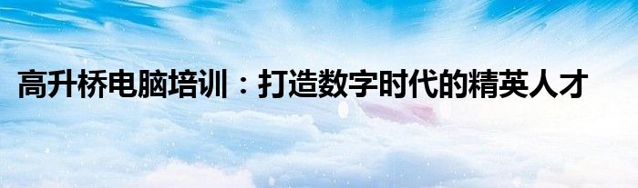 高升桥电脑培训：打造数字时代的精英人才