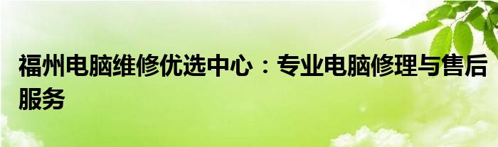 福州电脑维修优选中心：专业电脑修理与售后服务