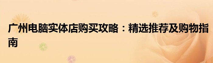 广州电脑实体店购买攻略：精选推荐及购物指南