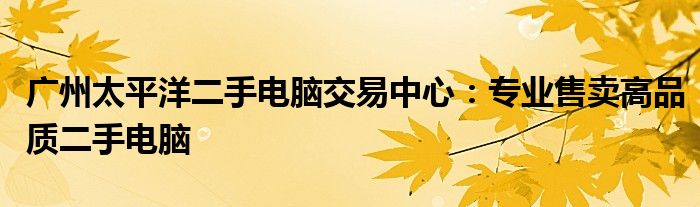广州太平洋二手电脑交易中心：专业售卖高品质二手电脑