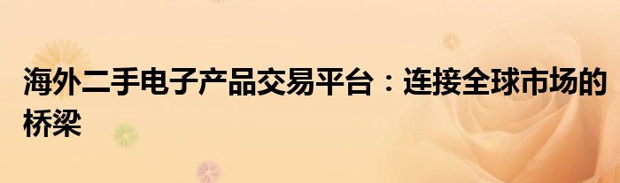 海外二手电子产品交易平台：连接全球市场的桥梁