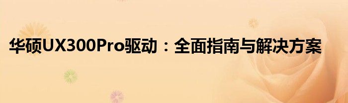 华硕UX300Pro驱动：全面指南与解决方案