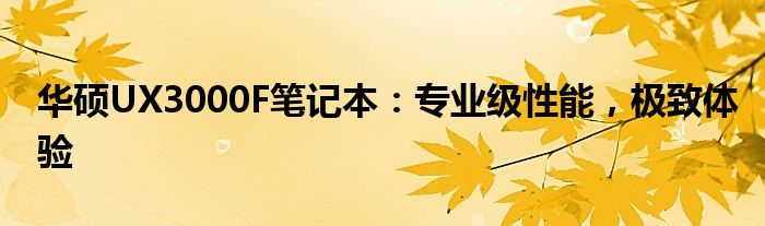 华硕UX3000F笔记本：专业级性能，极致体验