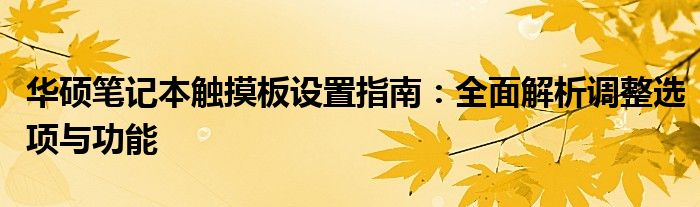 华硕笔记本触摸板设置指南：全面解析调整选项与功能