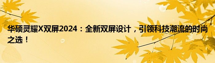 华硕灵耀X双屏2024：全新双屏设计，引领科技潮流的时尚之选！